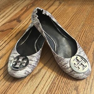 Tory Burch Reva Metallic Snakeskin Ballet Flats